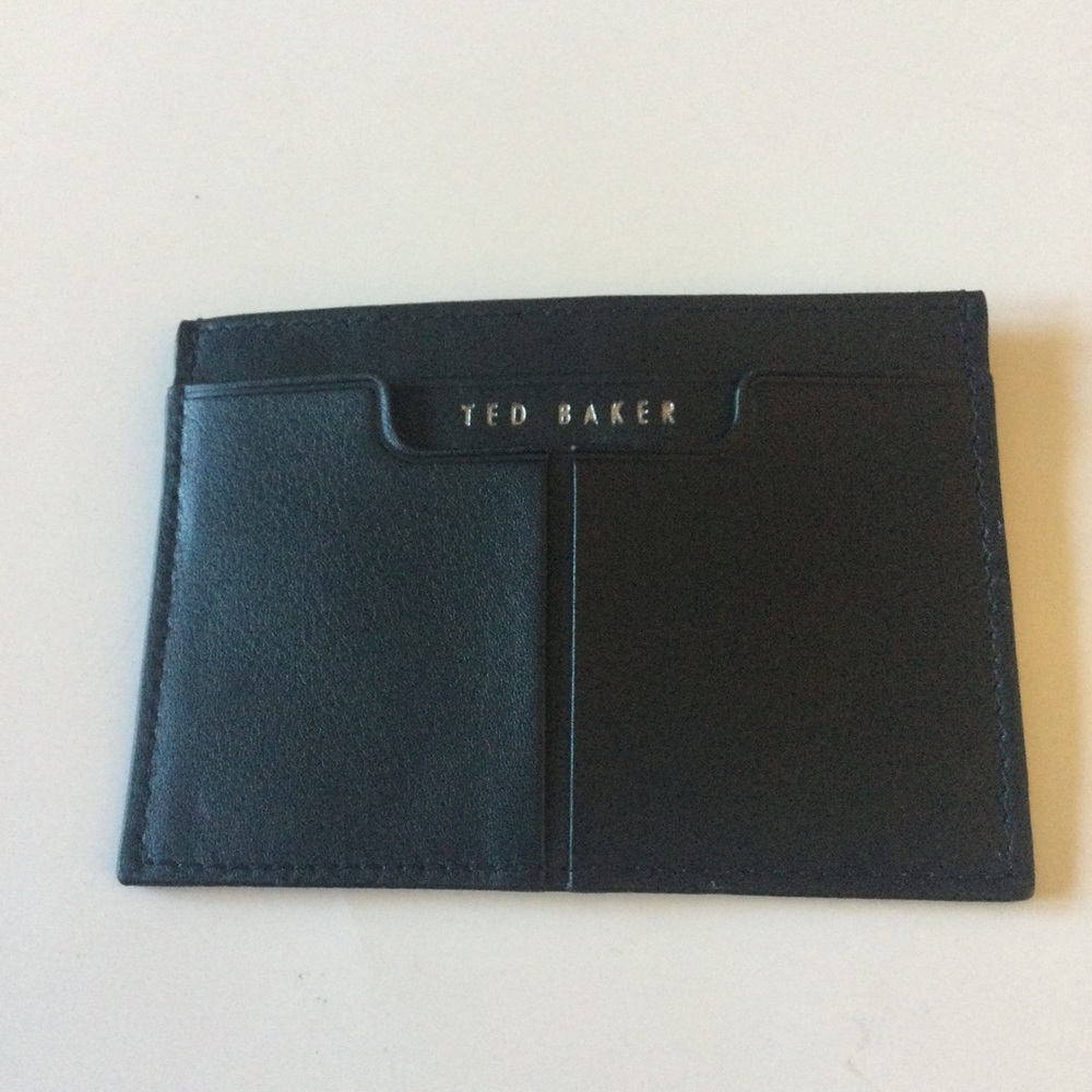 TED BAKER SANISE MENS LEATHER CARD HOLDER BLACK/GREEN NWOT